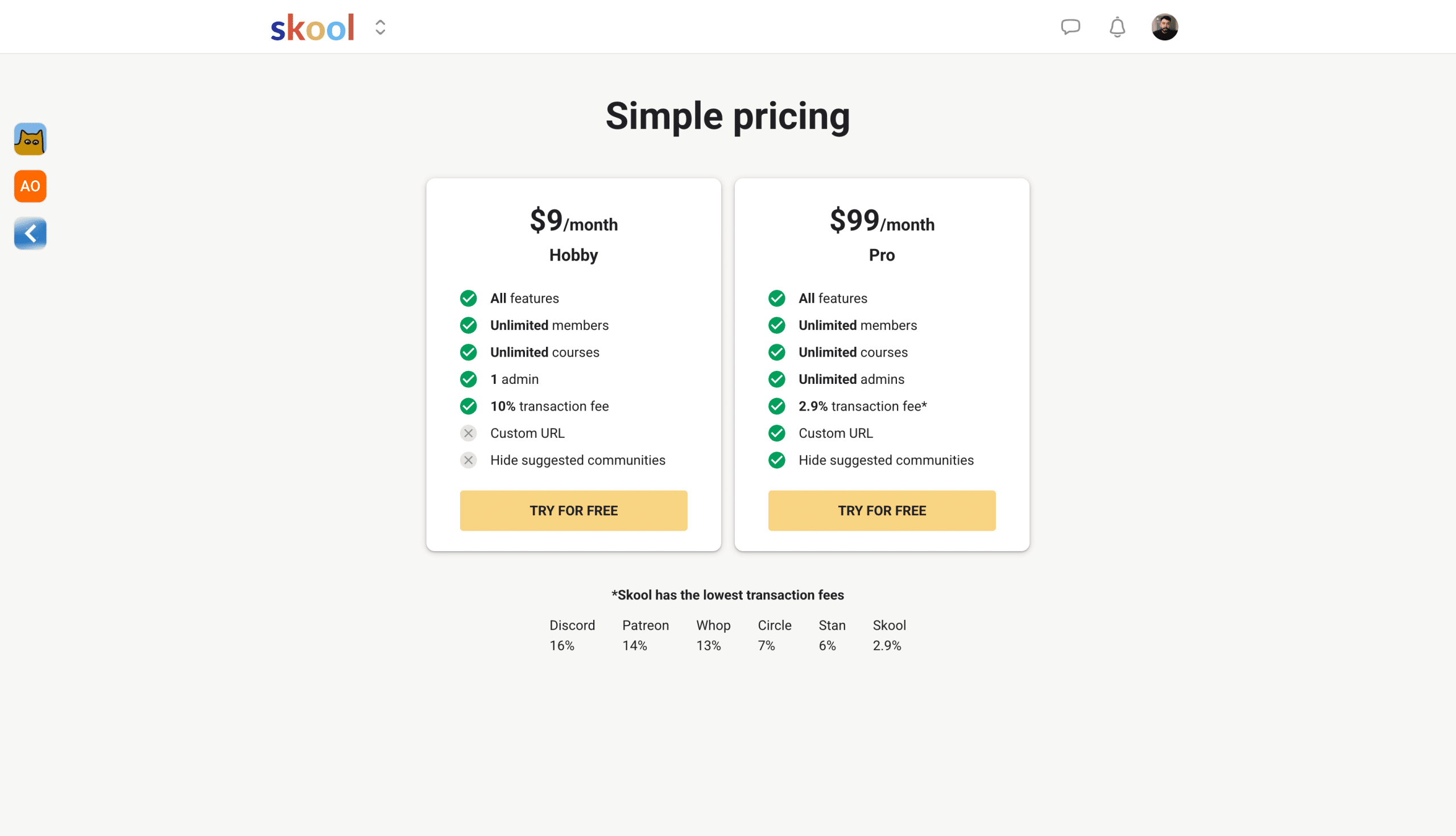 Skool Pricing